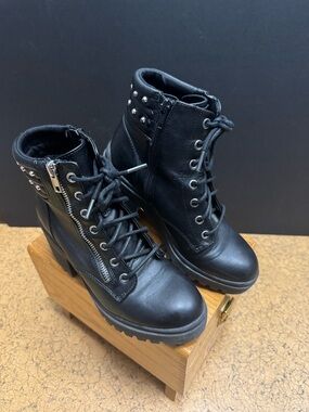 No Boundaries Women’s Zip Accent Studded Black Combat Boots